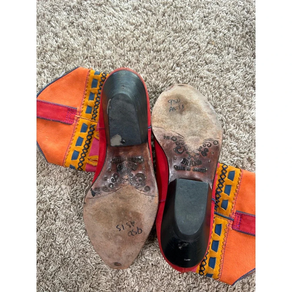 Womens Red Orange Embroidered Western Boho Festival Cowboy Boots Retro Tribal 7M - Picture 6 of 10